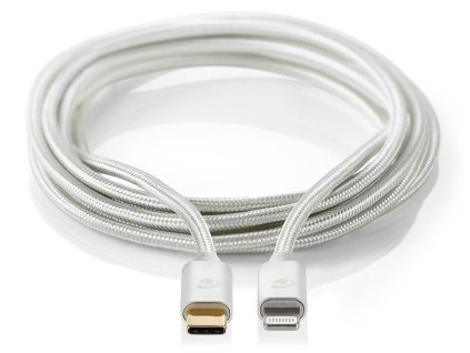 Nedis CCTB39650AL20 Lightning/USB 2.0 / Apple Lightning 8pinový - USB-C zástrčka/ nylon, 2m, stříbrný