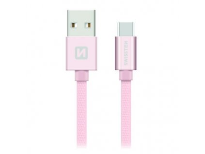 Swissten Datový Kabel Textile Usb / Usb-C 1,2 M Růžovo/Zlatý