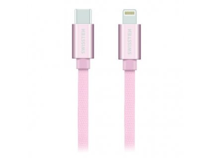 Swissten Datový Kabel Textile USB-C / Lightning 1,2 M Růžovo/Zlatý