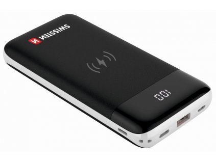 Swissten All-In-One Power Bank 10000 Mah, vstupní konek. Lightning, USB-C, micro USB. výstupy USB-A,,USB-C, bezdrát Qi