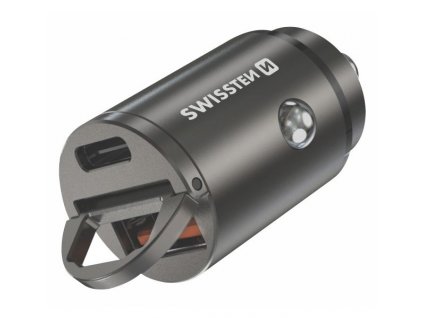 Swissten CL adaptér Power Delivery USB-C + Super Charge 3.0 30W nano stříbrný