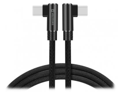 Swissten textilní datový kabel Arcade USB-C / USB-C 1,2 M /L konektory/ Černý