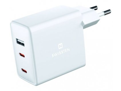 Swissten Síťový Adaptér GaN 2x USB-C + 1x USB 70W PD Bilý