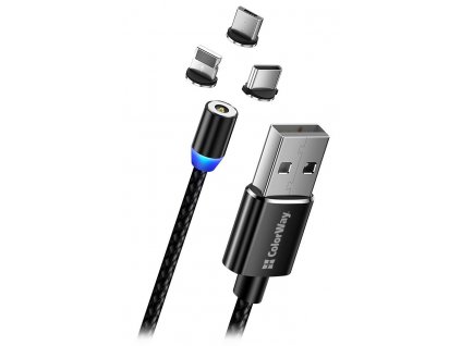 Colorway Nabíjecí Kabel 3v1 Lightning+MicroUSB+USB-C/ Magnetic/ 2.4A/ Nylon/ 1m