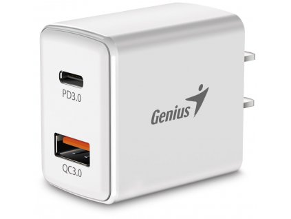 GENIUS nabíječka PD-20AC, 20W, rychlé nabíjení, USB-C PD3.0, USB-A QC3.0, bílá