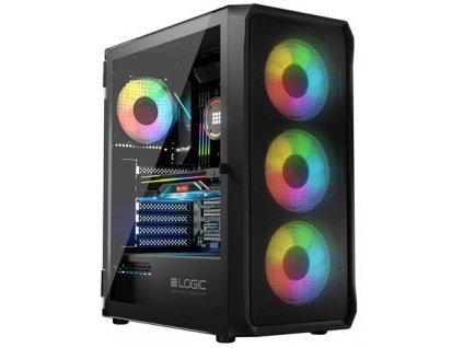 LOGIC PC skříň Portos ARGB MIDI 1x USB 3.0, 2x USB 2.0 + audio, černá, bez zdroje