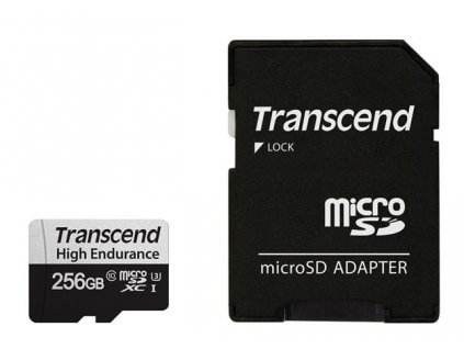 Transcend 256GB microSDXC 350V UHS-I U1 (Class 10) High Endurance paměťová karta, 95MB/s R, 40MB/s W