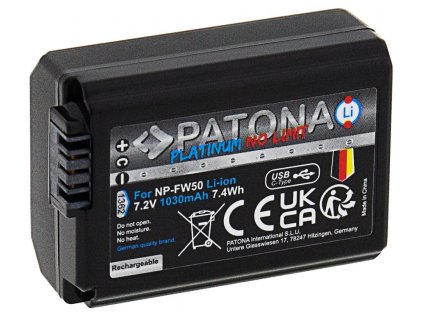 PATONA baterie pro foto Sony NP-FW50 1030mAh Li-Ion Platinum USB-C nabíjení