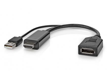 NEDIS adaptérový kabel DisplayPort - HDMI/ zástrčka DisplayPort - zásuvka HDMI/ USB napájení/ 20cm/ černý