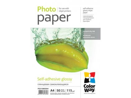 COLORWAY fotopapír/ glossy self-adhesive 115g/m2, A4/ 50 kusů