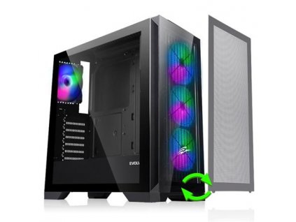 EVOLVEO Ptero Q2+, Počítačová skříň, 2x čelní panel - sklo /mřížka, 4x vent, case ATX