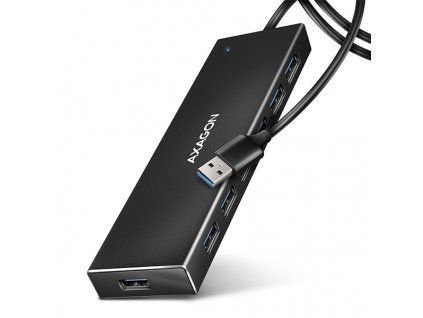 AXAGON HUE-F7A, 7x USB 3.2 Gen 1 ALU FLAT CHARGING hub, micro USB napájecí konektor, kabel USB-A 1m