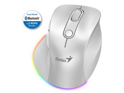 GENIUS Ergo 9000S Pro Pearl White/ duální Bluetooth + 2,4GHz/ 2400 dpi/ bezdrátová/ 6tlačítková/ dobíjecí/ RGB/ bílá