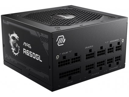 MSI zdroj MAG A650GL/ 650W/ ATX/ akt. PFC/ 7 let celk. záruka/ 120mm fan/ modulární kabeláž/ 80PLUS Gold