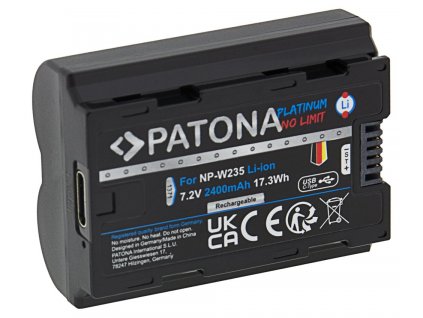 PATONA baterie pro foto Fuji NP-W235 2400mAh Li-Ion Platinum USB-C nabíjení