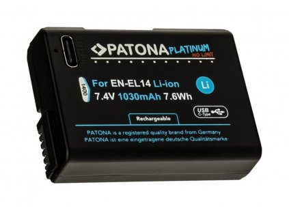 PATONA baterie pro foto Nikon EN-EL14/EN-EL14A 1030mAh Li-Ion Platinum USB-C nabíjení