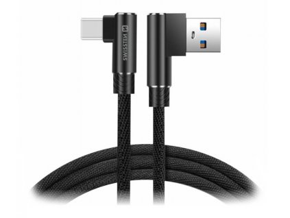Swissten textilní datový kabel Arcade USB / USB-C 1,2 M /L konektory/ Černý