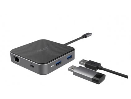 Acer 7in1 USB4 8K Multi Display hub: 1x HDMI (až 8K@30Hz), 1x Display Port (až 8K@30Hz), 1x USB-C (Data Transfer až 40Gb