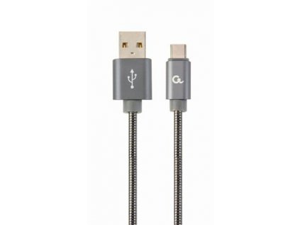 CABLEXPERT Kabel USB 2.0 AM na Type-C kabel (AM/CM), 1m, metalická spirála, šedý, blister, PREMIUM QUALITY