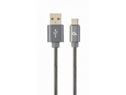 GEMBIRD CABLEXPERT Kabel USB 2.0 AM na Type-C kabel (AM/CM), 1m, metalická spirála, šedý, blister, PREMIUM QUALITY