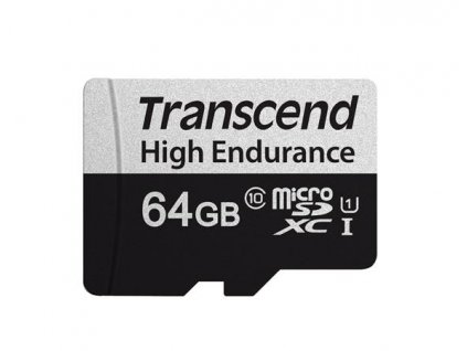 Transcend 64GB microSDXC 350V UHS-I U1 (Class 10) High Endurance paměťová karta, 95MB/s R, 45MB/s W