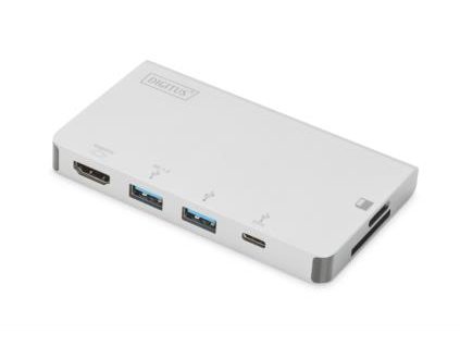 Digitus Cestovní dokovací stanice USB-C Multiport, 6 portů 4K, HDMI, 1x USB-C, 2x čtečka karet USB3.0,2x