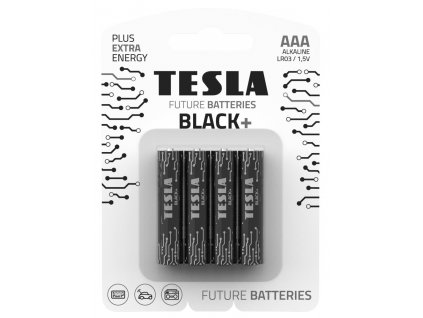 TESLA BLACK+ alkalická baterie AAA (LR03, mikrotužková, blister) 4 ks