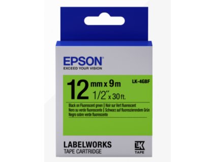 Epson Label Cartridge Fluorescent LK-4GBF Black/Green 12mm (9m)