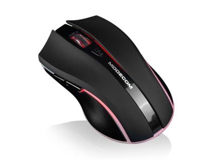 Modecom MC-WRM1 herní bezdrátová optická myš, 5 tlačítek, 1600 DPI, USB nano 2,4 GHz, červené podsvícení, černá