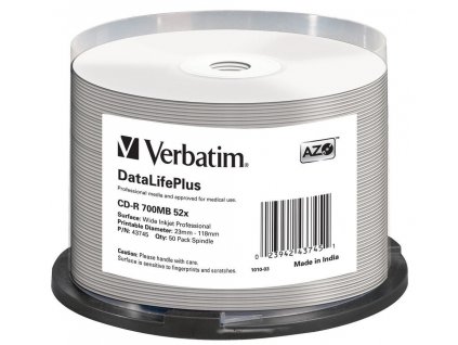 VERBATIM CD-R(50-Pack)Spindle/Print/52x/700MB/NoID