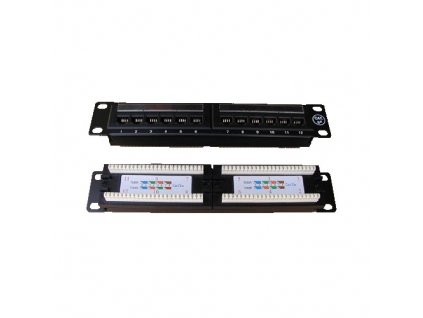 DATACOM Patch panel UTP 10" 12 port CAT5E, 2x6 pozic, 1U, zadní zářez, černý