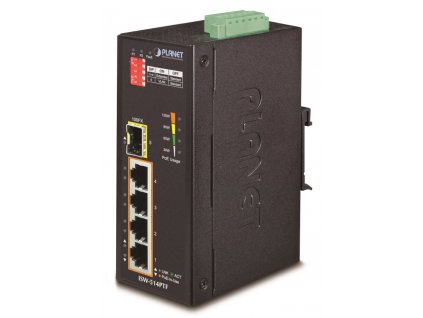 Planet ISW-514PTF, PoE switch 4x 10/100BaseTX+ 1x 100FX(SFP), 802.3at až 120W, DIN, IP40, -40~75 st.C, 12-48VDC