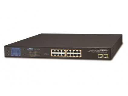 Planet GSW-1820VHP PoE switch, 16x1Gb + 2xSFP 1Gb, LCD, VLAN, extend mód 10Mb-250m, 802.3at 30/300W