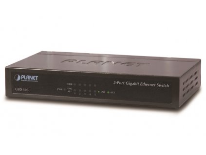 Planet GSD-503 switch 5x 10/100/1000Base-T, EuP, 802.3az, kov, fanless