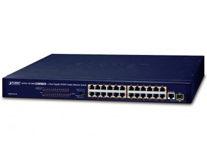 Planet FGSW-2511P PoE switch, 24x100Mb + 1x1Gb-TP/SFP, 24x PoE 802.3at do 190W, VLAN, ext.mod. 10Mb PoE@250m