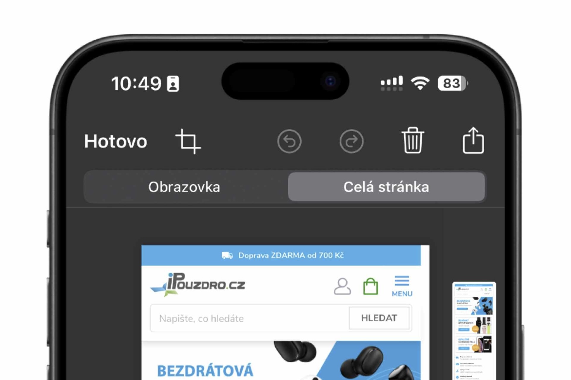 Jak pořídit snímek celé obrazovky na iPhone