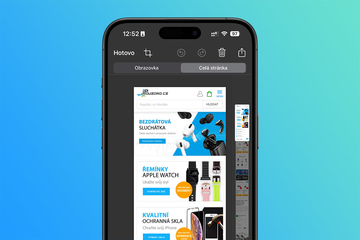 Jak udělat snímek celé obrazovky na iPhone
