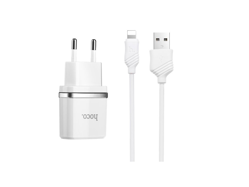 Nabíjecí AC adaptér pro iPhone a iPad - HOCO, C12 Dual 2.4A + kabel Lightning