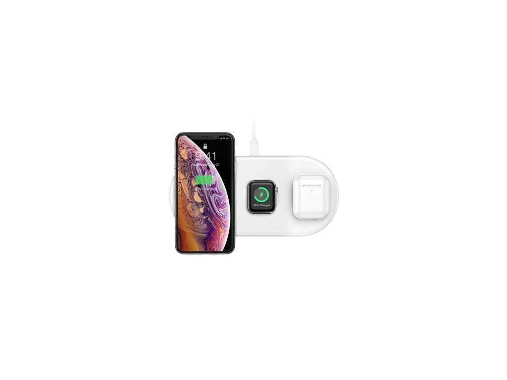 Bezdrátová rychlá nabíječka pro iPhone, Apple Watch a AirPods - BASEUS, SMART 3IN1 WHITE
