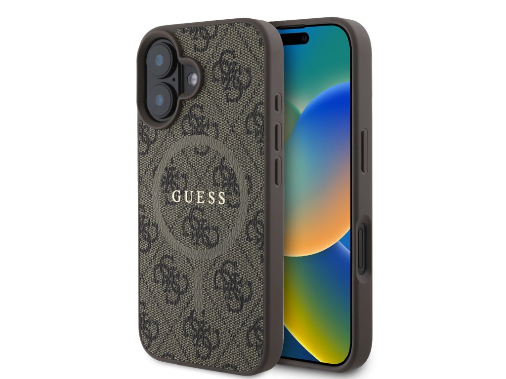 Ochranný kryt na iPhone 16 PLUS - Guess, 4G Colored Ring MagSafe Brown
