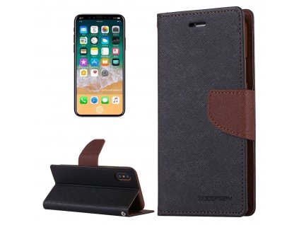 Pouzdro / kryt pro iPhone XS / X - Mercury, Fancy Diary BLACK/BROWN