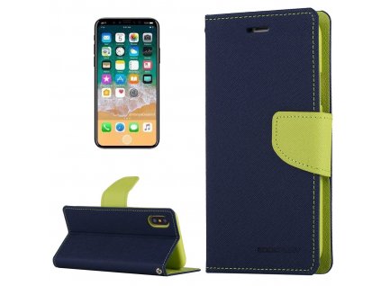 Pouzdro / kryt pro iPhone XS / X - Mercury, Fancy Diary NAVY/LIME