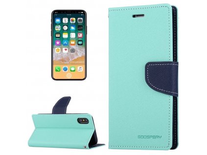 Pouzdro / kryt pro iPhone XS / X - Mercury, Fancy Diary MINT/NAVY