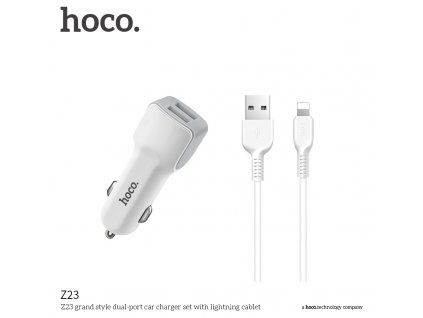 Auto-nabíječka pro iPhone a iPad - Hoco, Z23 Grand 2.4A + Lightning kabel