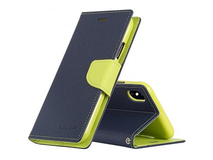 Pouzdro / kryt pro iPhone XS MAX - Mercury, Fancy Diary Navy/Lime