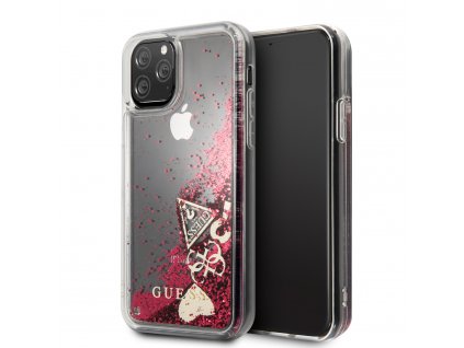 Ochranný kryt na iPhone 11 - Guess, Glitter Hearts Rapsberry