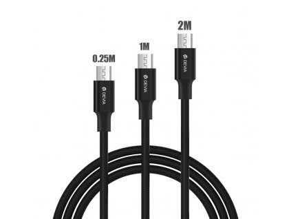 Kabel MICRO-USB - Devia, 3-PACK SET (200cm+100cm+25cm) Black