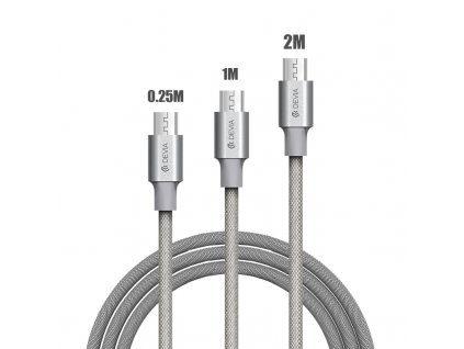 Kabel MICRO-USB - Devia, 3-PACK SET (200cm+100cm+25cm) Gray