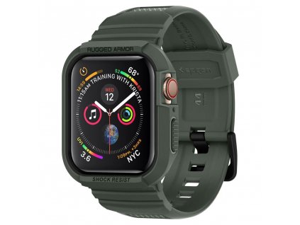 Řemínek s krytem pro Apple Watch 44mm / 45mm - Spigen, Rugged Armor Pro Green