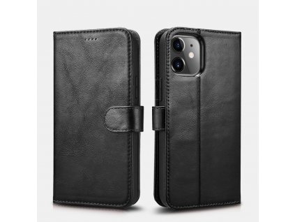 Knížkové pouzdro pro iPhone 12 mini - iCarer, Crazy Horse 2in1 with RFID Black